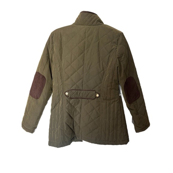 Nautica Women's Olive Green Quilted Jacket Elbow Patch Size Medium Polyester - Picture 2 of 6